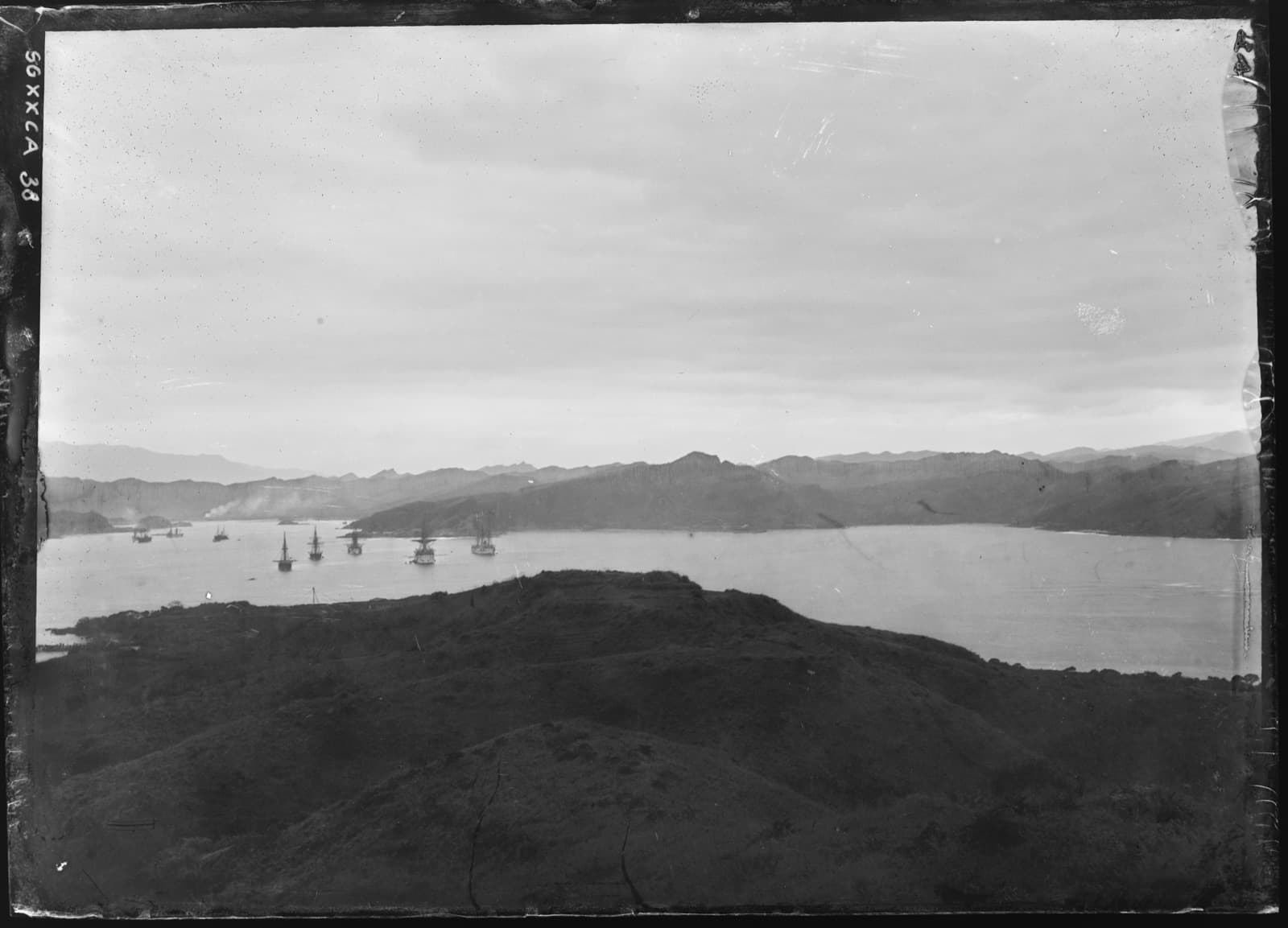 The Keelung roadstead seen from the summit of Palm Island, 1885. The French took the town in October 1884 but never got past Shiqiuling, and the Qing had wrecked the coal mines before they arrived.