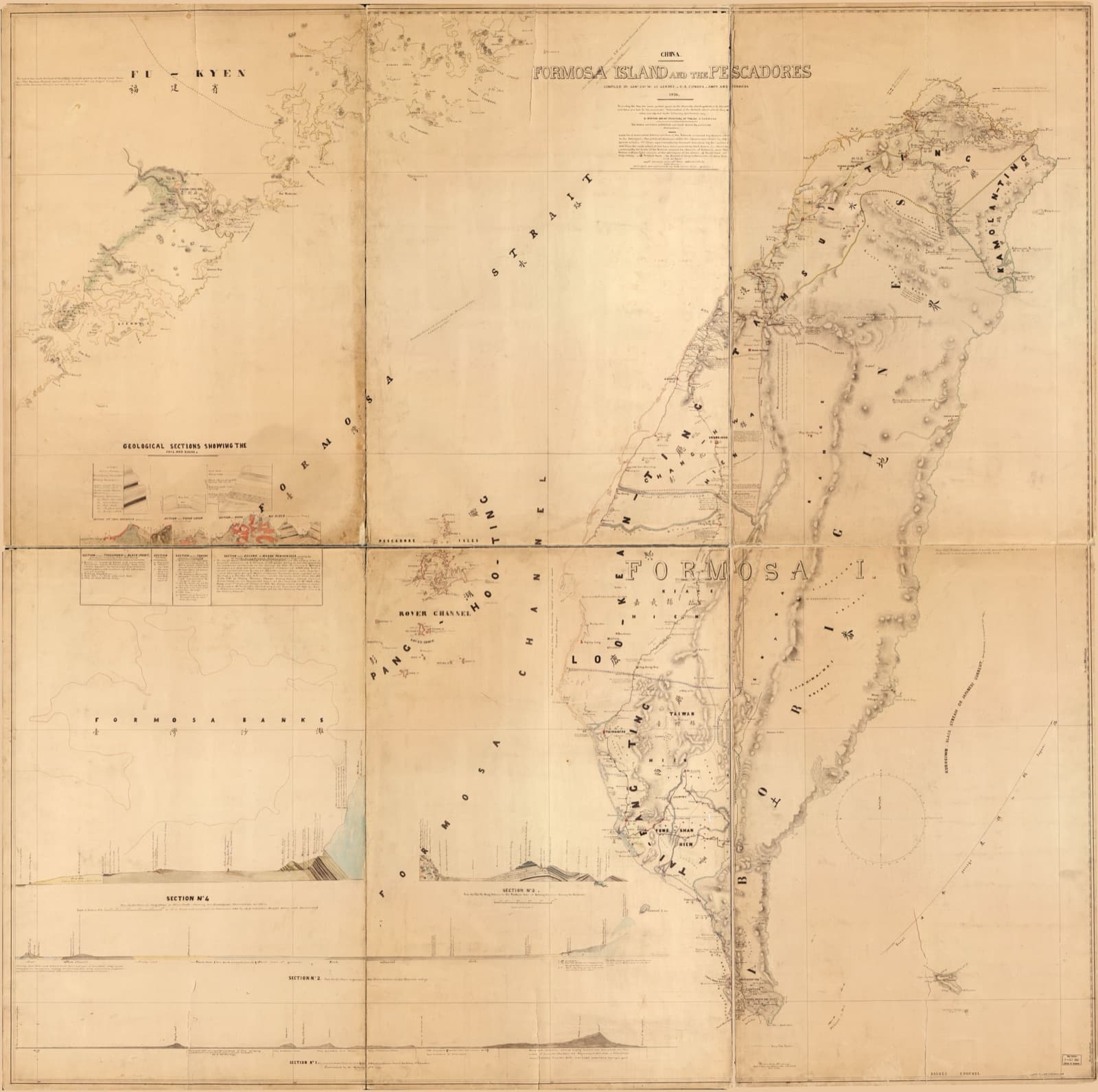 Le Gendre's map of Formosa and the Pescadores, 1870. He came to Taiwan eight times over the shipwreck question, and in 1869 struck an agreement with Tokitok, paramount chief of the eighteen Longkiau villages, to protect castaways.
