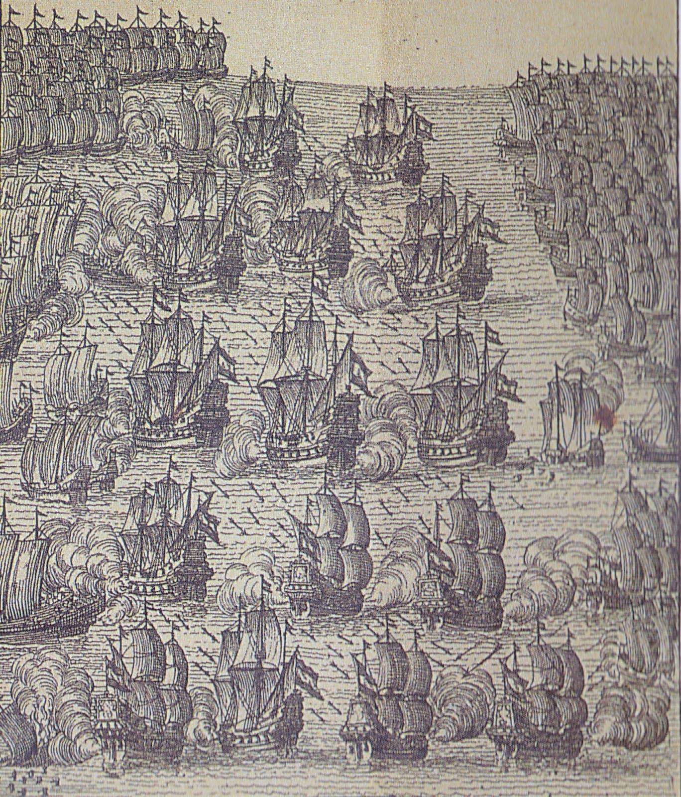 The sea battle off Quemoy, 1663. The Qing and the Dutch East India Company attacked together; the Zheng fleet broke and Quemoy and Xiamen fell. Zheng Jing never recovered a foothold on the mainland coast.