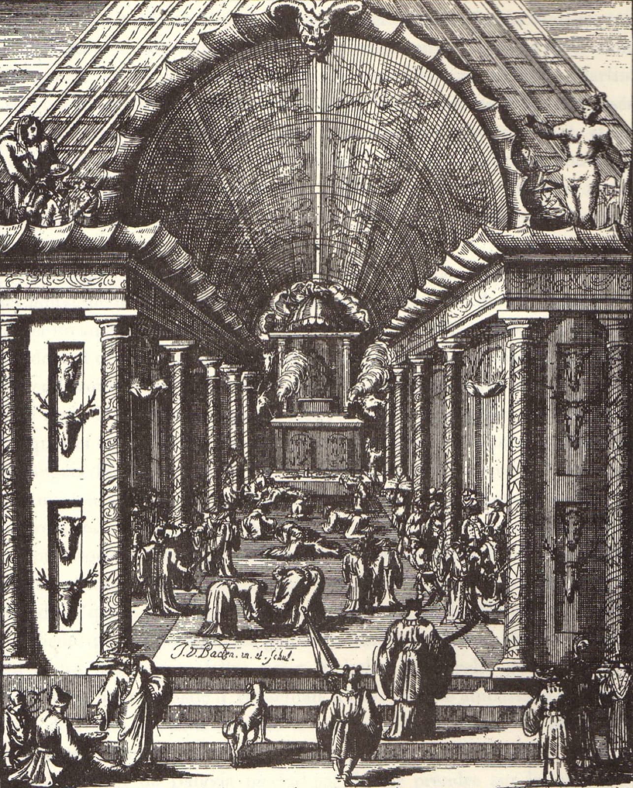 The church at Sakam, from *'t Verwaerloosde Formosa*. The Dutch had preached here for thirty-eight years; under Zheng rule the churches and schools fell away and romanised script gave way to Chinese letters.