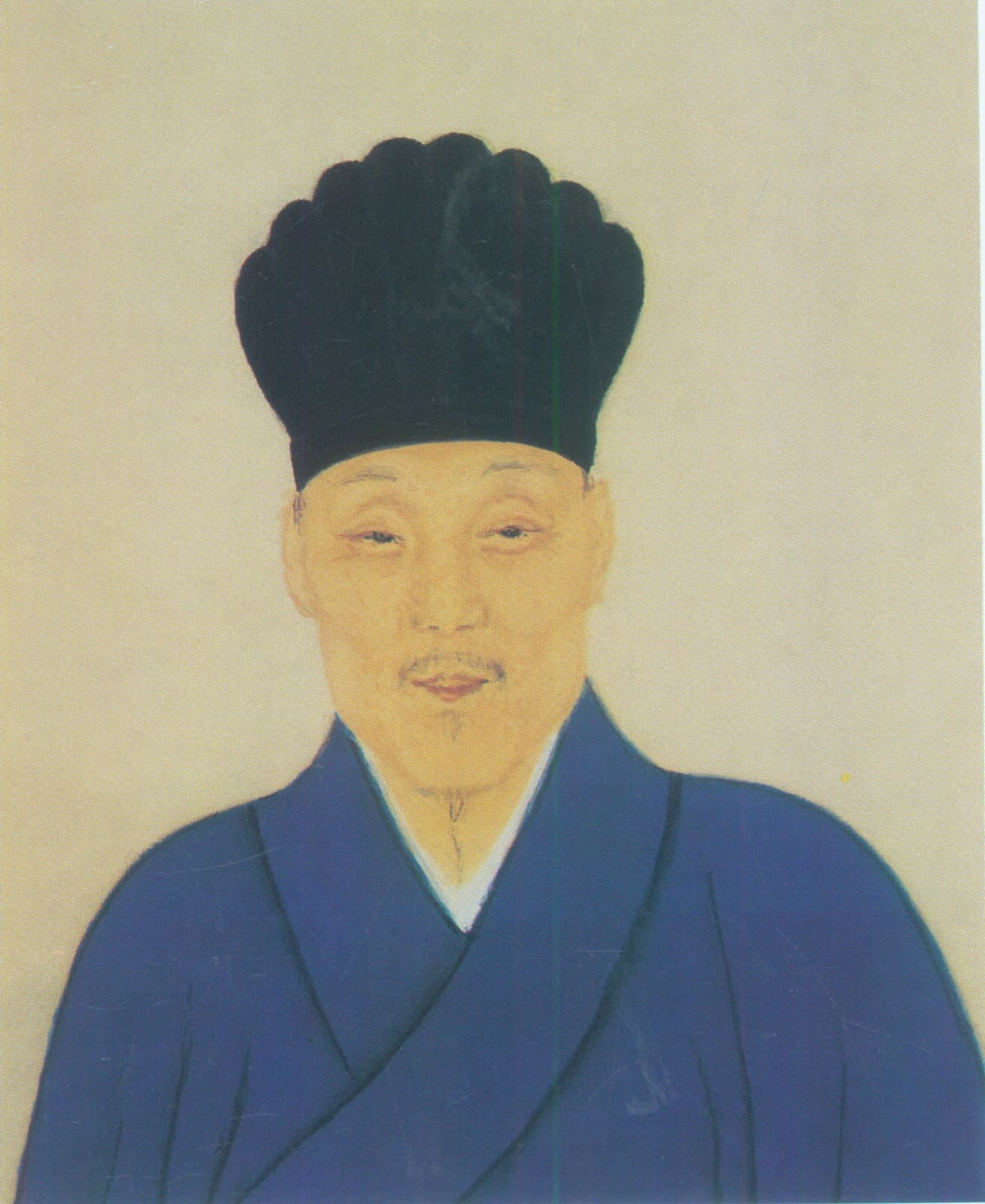 A portrait of Zheng Jing by a Qing painter. His father died while he was at Xiamen, and a faction in Taiwan had raised up his uncle; he crossed the strait and put the split down first.