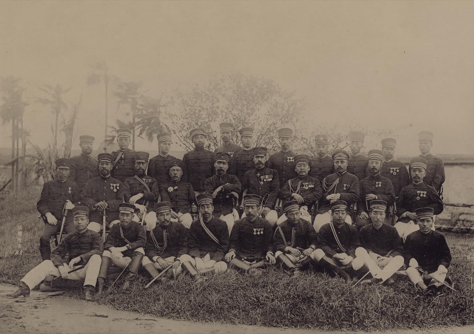 Japanese naval and army officers, and officials of equivalent rank, attached to the campaign headquarters. Their war was not officially a war: in the paperwork it was a punitive expedition.