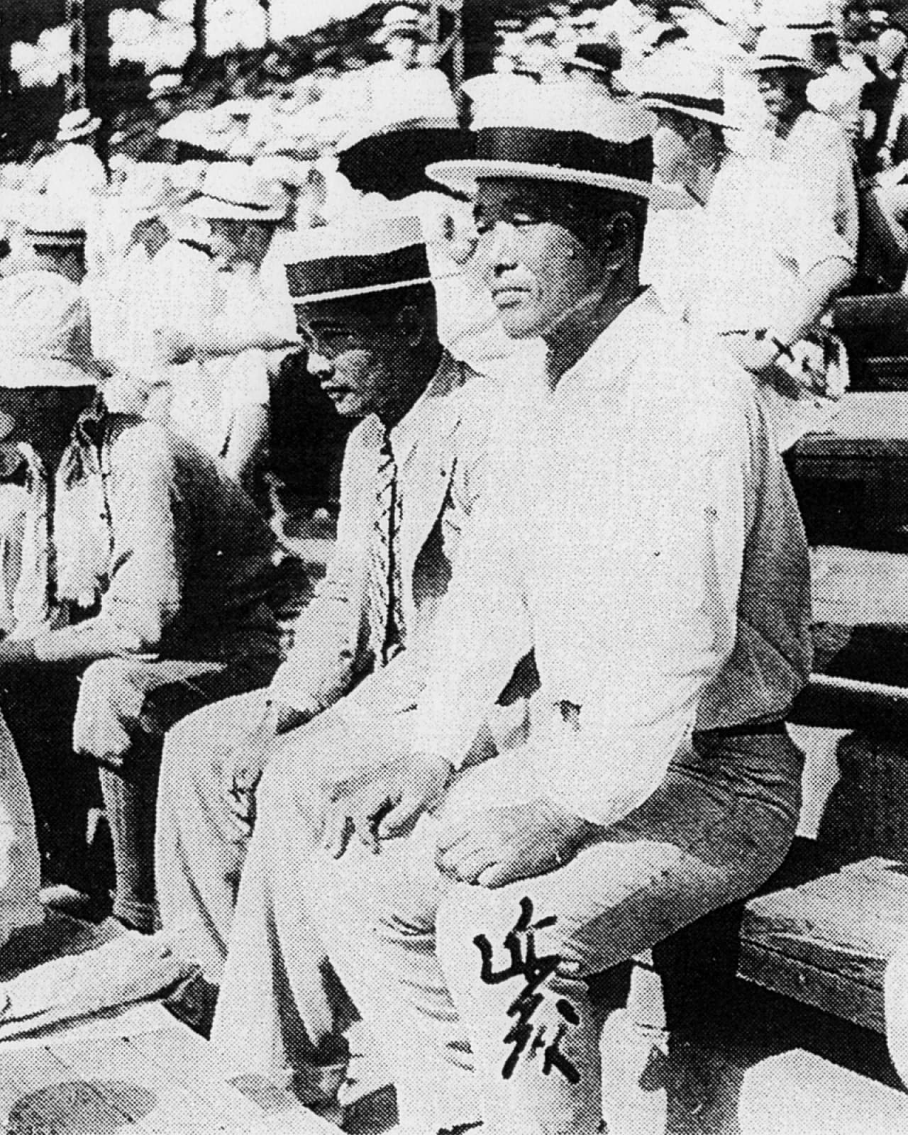 Kondo Hyotaro in the stands. He came from Ehime to teach in Chiayi and drilled an unfancied side all the way to Koshien, insisting that on the field only play counted, not ancestry.