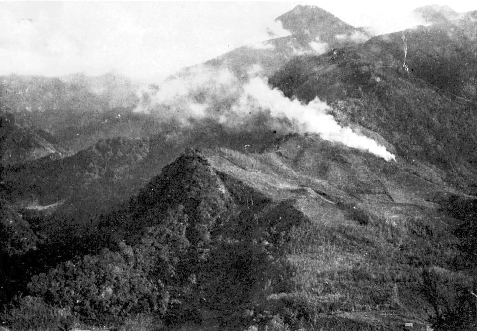 Smoke rising over Truwan during the Musha Incident. The Japanese brought in troops, aircraft and gas; within two months the six villages that had risen were all but destroyed.